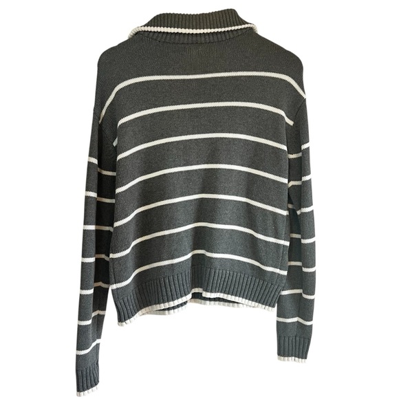 Benetton 3/4 zip cotton knit grey & white striped sweater S excellent condition - Picture 7 of 11